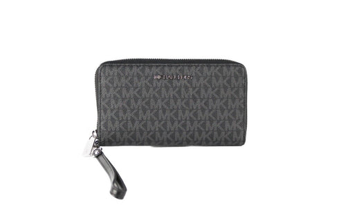 Michael Kors Jet Set Large Black Signature PVC Flat Multifunction Wrist Wallet